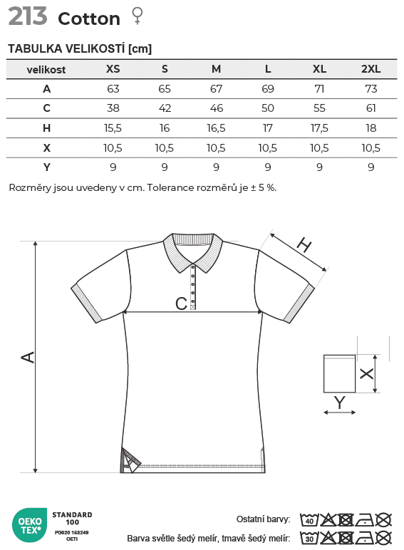 213 Cotton polokošile dámská Tabulka velikostí